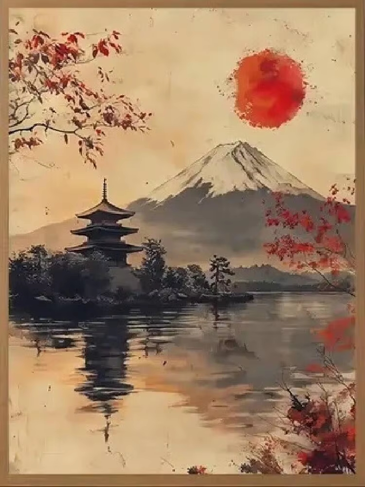 Japanese Lifestyle Game - Olieverfschilderij op nummer Japanse stijl rode