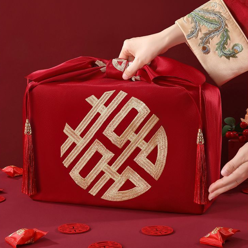 Furoshiki Wrap Cloth - Chinese stijl rode zakdoek Furoshiki bruiloft